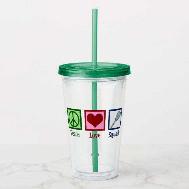Peace Love Squash Racquet Sports Acrylic Tumbler (Front)