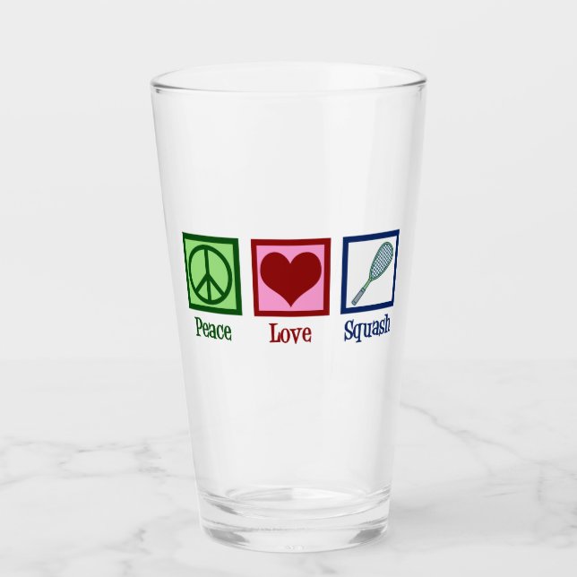 Peace Love Squash Racquet Sports Glass (Front)