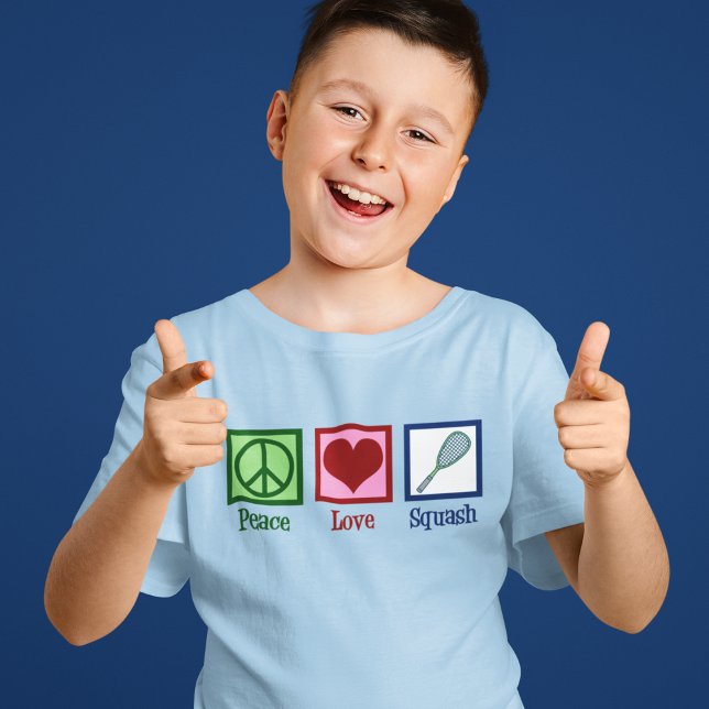 Peace Love Squash Racquet Sports Kids T-Shirt (Creator Uploaded)