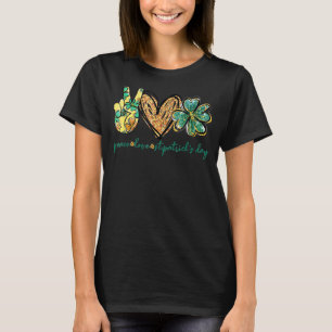 Peace Love St Patrick Day Glitter Heart Irish Luck T-Shirt