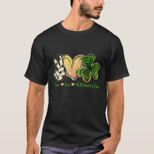 Peace Love St Patrick’S Day Women Girls Leopard Sh T-Shirt