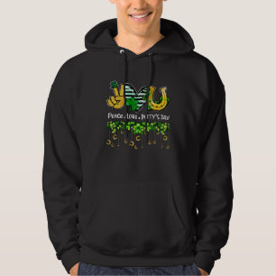 Peace Love St Patricks day Shamrock Heart for wome Hoodie