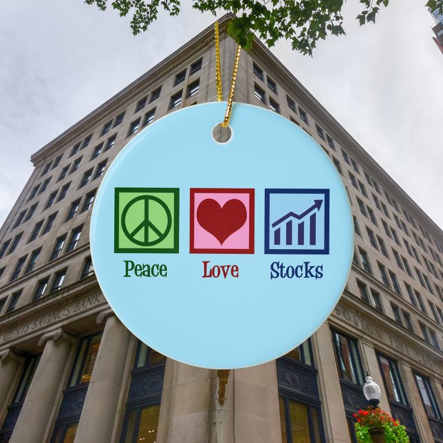 Peace Love Stocks Blue Stock Market Broker Ceramic Ornament (Creator Uploaded)