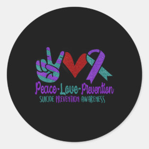 Peace Love Suicide Prevention Awareness Teal Purpl Classic Round Sticker