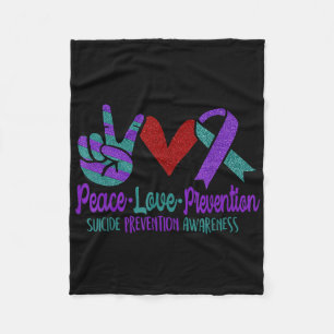 Peace Love Suicide Prevention Awareness Teal Purpl Fleece Blanket