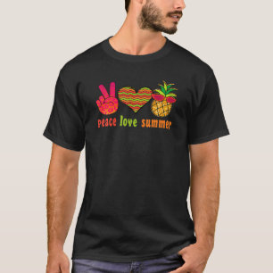 Peace Love Summer Cool Groovy Retro Hippie Pineapp T-Shirt