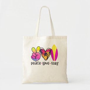 Peace Love Summer Surf Retro Vacation Tote Bag