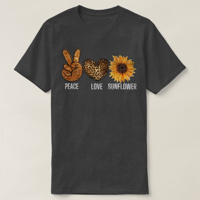 Peace Love Sunflower 70s Hippie Sunshine Peace Sig T-Shirt (Design Front)