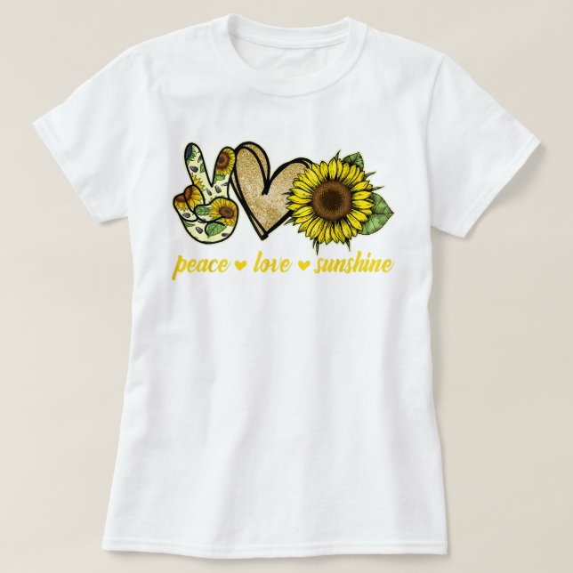 Peace Love Sunshine Gold Heart Sunflower  T-Shirt (Design Front)