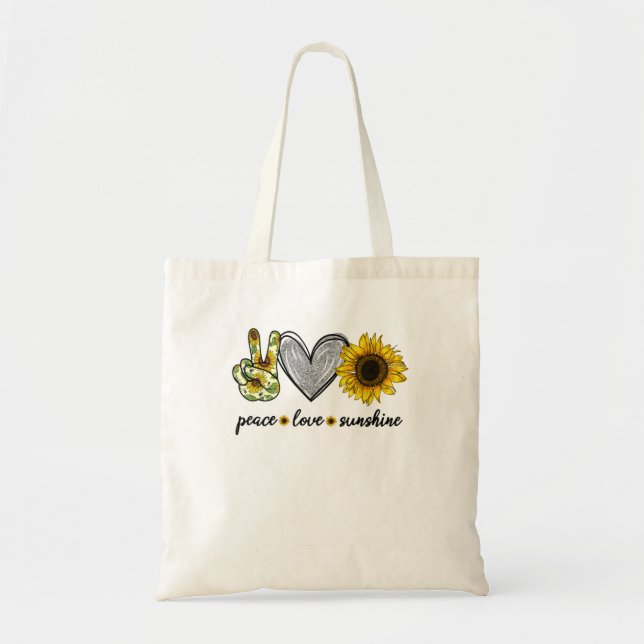 Peace Love Sunshine Sunflower Hippie TShirt Tote Bag (Front)