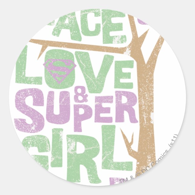 Peace Love & Supergirl Power Classic Round Sticker (Front)
