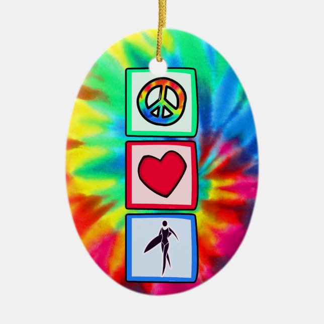 Peace, Love, Surfer Girls Ceramic Ornament (Front)