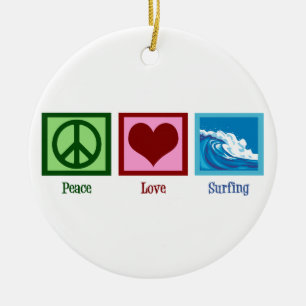 Peace Love Surfing Ceramic Tree Decoration