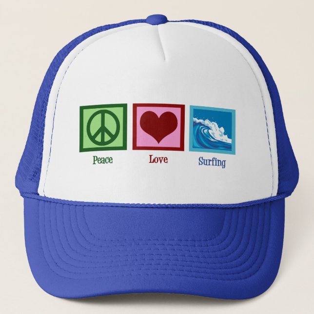 Peace Love Surfing Trucker Hat (Front)