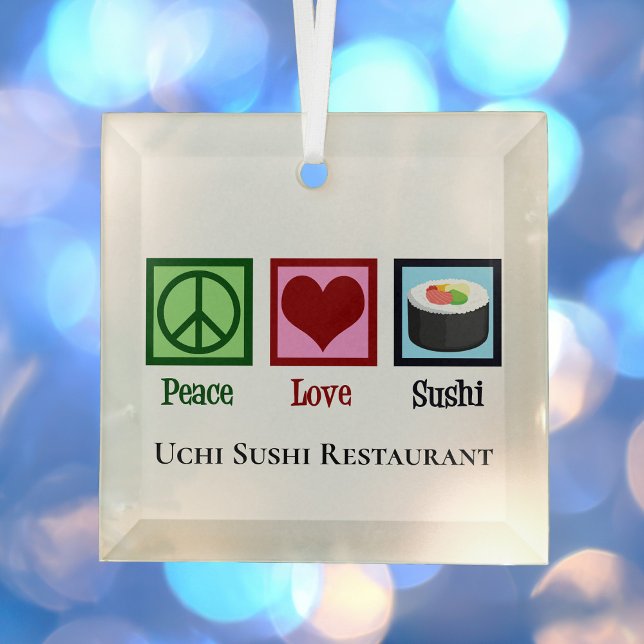 Peace Love Sushi Restaurant Custom Christmas Glass Tree Decoration (Creator Uploaded)