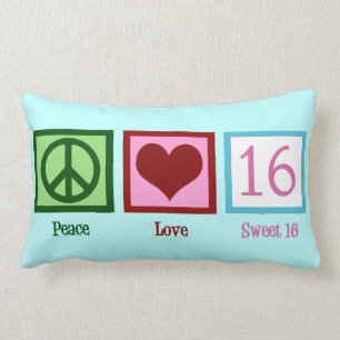 Peace Love Sweet 16 Birthday Girl Lumbar Cushion