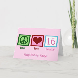 Peace Love Sweet 16 Cute Custom 16th Birthday Card