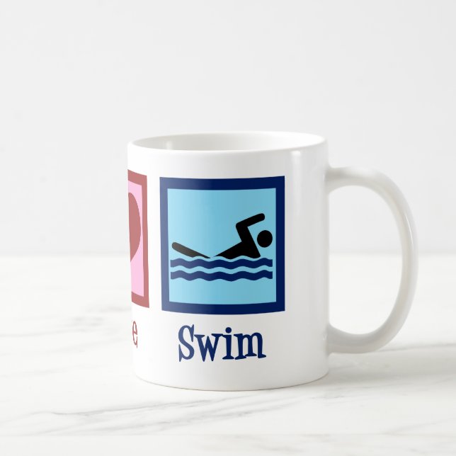 Peace Love Swim Team Cute Swimmer Coffee Mug (Right)