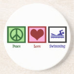 Peace Love Swimming Coaster<br><div class="desc">A peace sign,  heart,  and a person who likes to swim.</div>