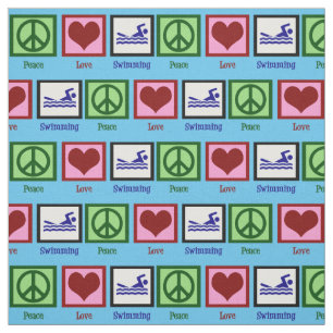 Peace Love Swimming Cute Swim Team Blue Fabric