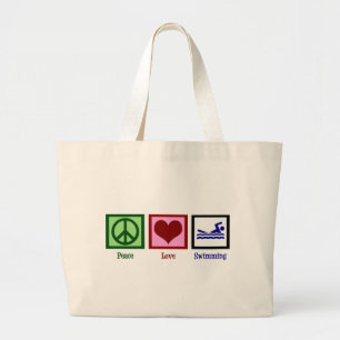 Peace Love Swimming Large Tote Bag