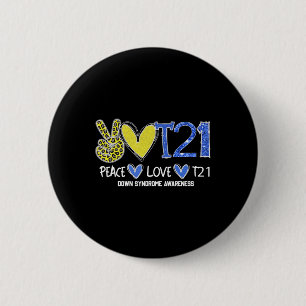 Peace Love T21 Blue Yellow Ribbon Down Syndrome Aw 6 Cm Round Badge