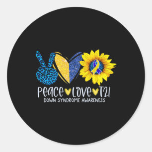 Peace Love T21 Blue Yellow Ribbon Down Syndrome Aw Classic Round Sticker