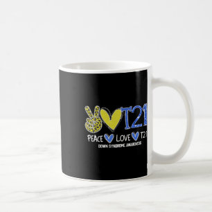 Peace Love T21 Blue Yellow Ribbon Down Syndrome Aw Coffee Mug