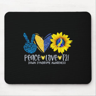 Peace Love T21 Blue Yellow Ribbon Down Syndrome Aw Mouse Pad