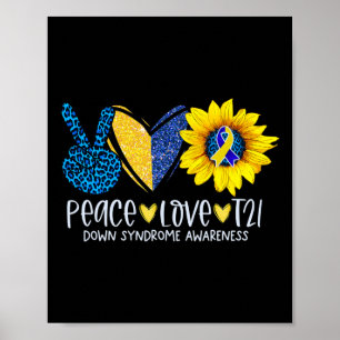 Peace Love T21 Blue Yellow Ribbon Down Syndrome Aw Poster