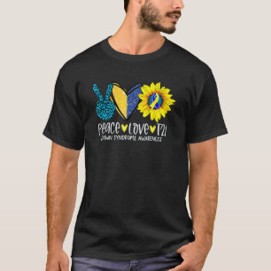 Peace Love T21 Blue Yellow Ribbon Down Syndrome Aw T-Shirt
