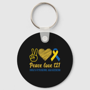 Peace Love T21 Blue Yellow Ribbon Down Syndrome Key Ring