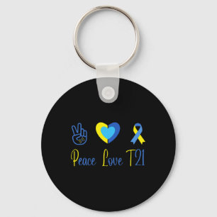 Peace Love T21 Blue Yellow World Down Syndrome Day Key Ring