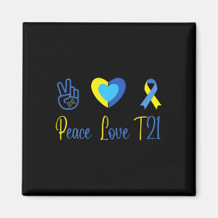 Peace Love T21 Blue Yellow World Down Syndrome Day Magnet