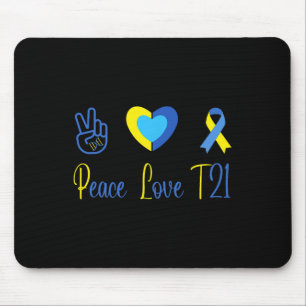 Peace Love T21 Blue Yellow World Down Syndrome Day Mouse Pad