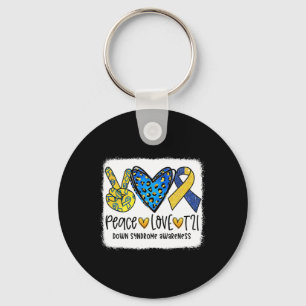 Peace Love T21 Cure Blue Yellow Down Syndrome Awar Key Ring