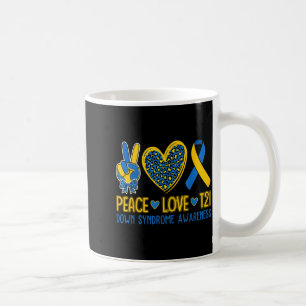 Peace love t21 down syndrome awareness ribbon men coffee mug