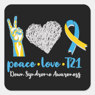 Peace Love T21 Down Syndrome Awareness Sped Square Sticker