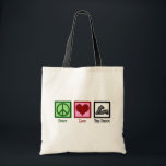 Peace Love Tap Dance Tote Bag<br><div class="desc">Peace Love Tap Dance. A cute tap dancing gift for a dancer featuring a peace sign,  heart,  and shoes.</div>