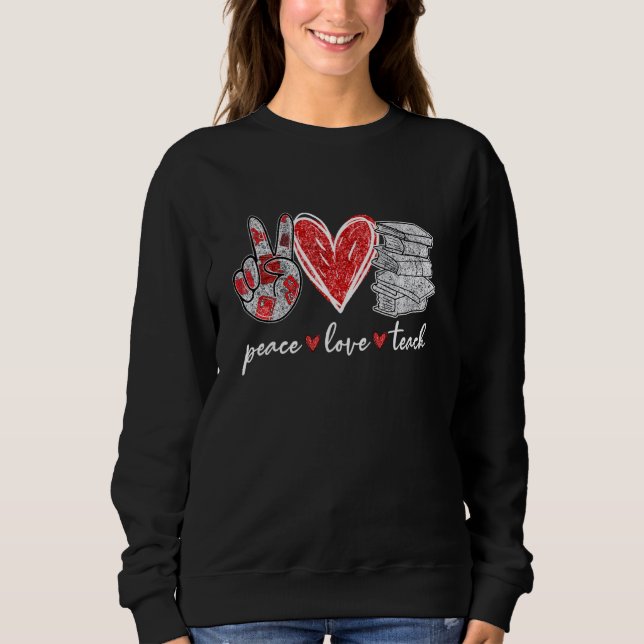 Peace Love Teach Book Cute Teacher Graphic Tee Plu (Front)