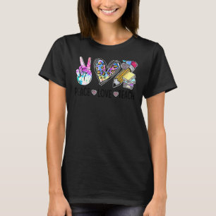 Peace Love Teach Leopard Back To School Teacher St T-Shirt