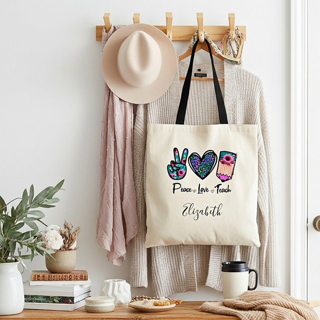 Peace Love Teach personalised Tote Bag (Creator Uploaded)