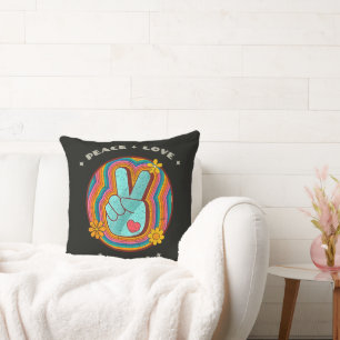 Peace Love Teach Vintage Retro 70s Hippie Cushion