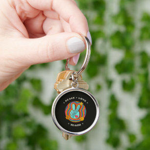Peace Love Teach Vintage Retro 70s Hippie Key Ring