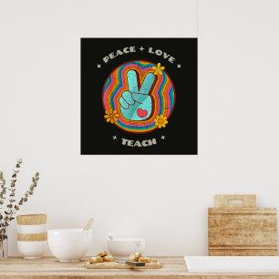 Peace Love Teach Vintage Retro 70s Hippie Poster