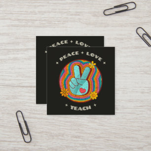 Peace Love Teach Vintage Retro 70s Hippie Square Business Card
