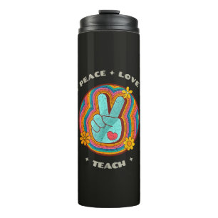 Peace Love Teach Vintage Retro 70s Hippie Thermal Tumbler