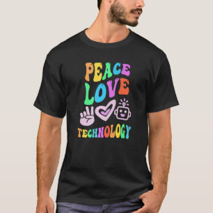PEACE LOVE TECHNOLOGY Retro Computer Teacher Groov T-Shirt