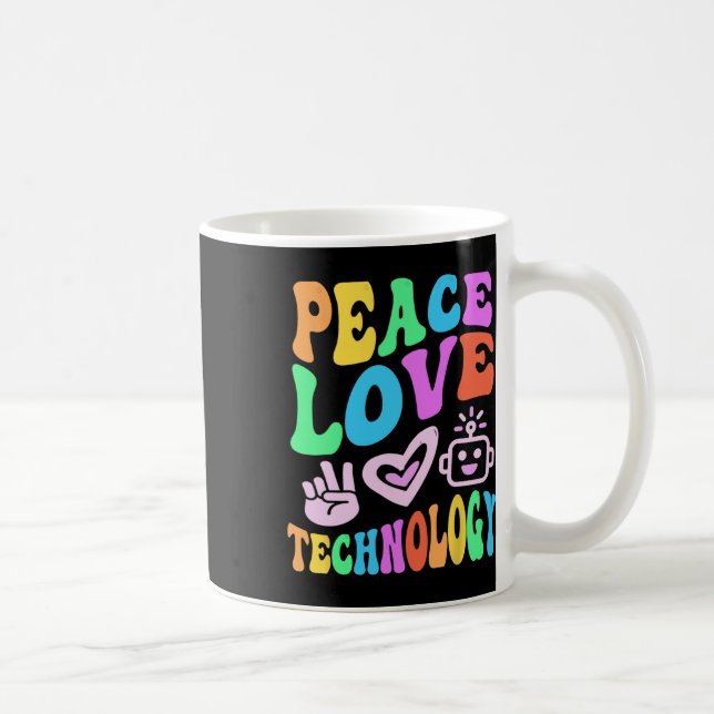 Peace Love Technology Retro Computer Teacher Vibes Coffee Mug (Right)