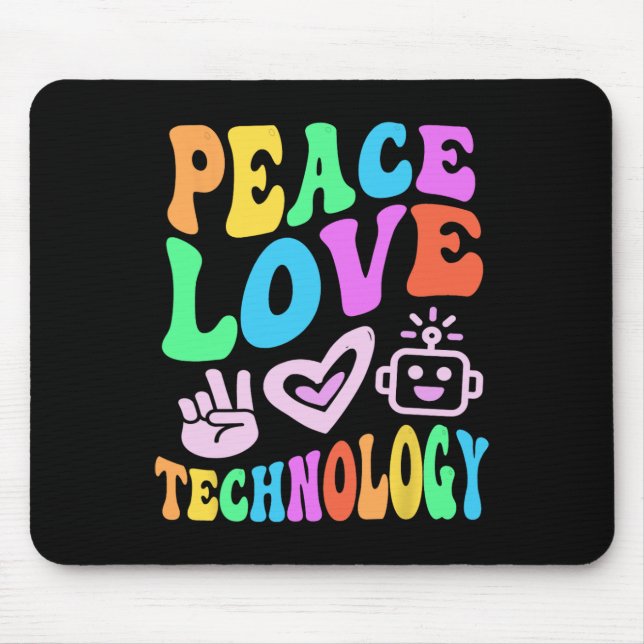 Peace Love Technology Retro Computer Teacher Vibes Mouse Pad (Front)